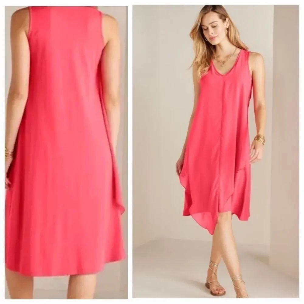Soft Surroundings Amalfi Lagenlook Flowy Cotton Blend Dress Pink Sizes 1X 2X